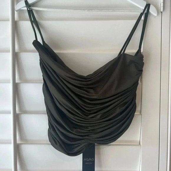 AQ/AQ NWT Military Green Slinky One Shoulder Crop Top Cedarne Cropped - Picture 7 of 8